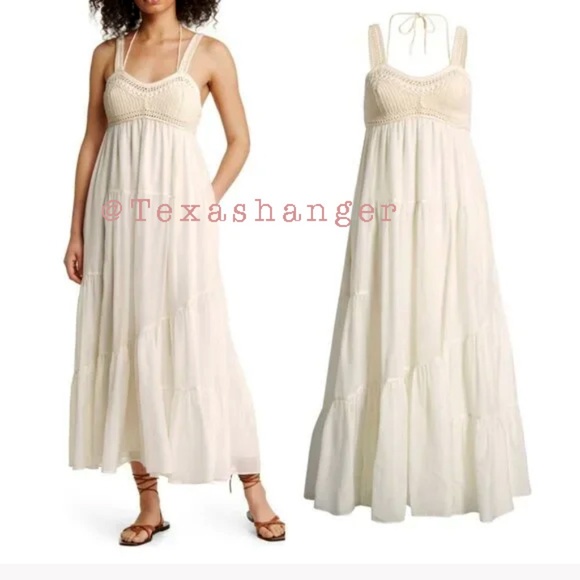 NWT La Ligne Jane Ivory Crochet Cotton Silk Tiered Midi Dress Size M Medium - Picture 6 of 13